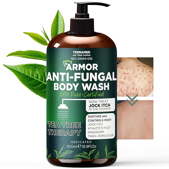Antifungal Body Wash with Tea Tree Oil | Antifungal Soap Treats Ringworm, Back Acne, Eczema & Jock Itch | Antifungal Body Soap For Men And Women (16.9 oz)