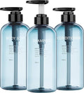 Refillable Shampoo and Conditioner Bottles, 10oz/300ml Shampoo Conditioner Body Wash Dispenser for Hotel Bathroom, 3pcs Plastic Shampoo Bottles with Pump (Blue)