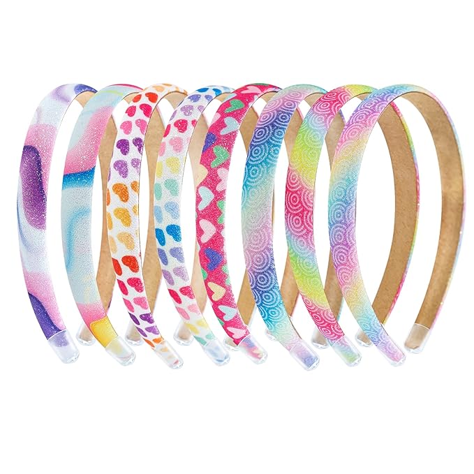 Fishdown Rainbow Headband for Girls，8 pcs Glitter Headbands for Girls, Glitter Heart Headband for Toddler Kids Sequin Headbands for Girl