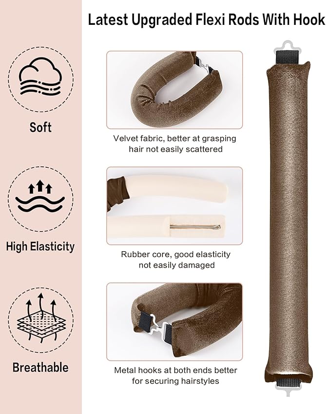 Heatless Curls Overnight with Satin Head Scarf, Velvet Hair Rollers for Blowout Look, No Heat Curling Rod for Long Thick Hair, Soft Sleep In Flexi Rods