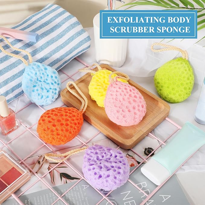6 Pcs Bath Sponge Deep Cleansing Body Loofah Gentle and Deep Exfoliating Body Scrubber Bath Accessories Men Women Baby Sponge for Bathing Shower (Bright Color)