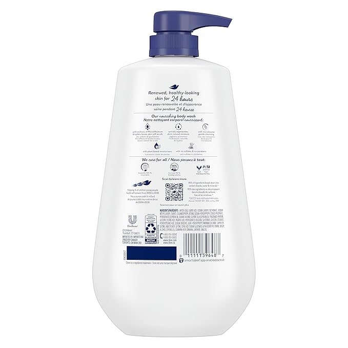 Dove Body Wash with Pump Deep Moisture for 24hr Lotion-Soft Skin Moisture Moisturizing Skin Cleanser with No Sulfates No Parabens,(Pack of 6)