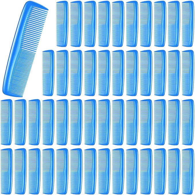 50 Pcs Pocket Combs for Men 5 Inch Cutting with Wide and Fine Teeth Plastic Professional Barber Haircut Small Anti Static Combs for Women Grooming Accessories for Beard(Blue)