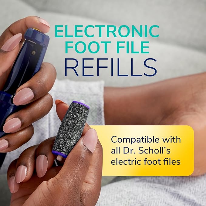 Dr. Scholl's Mixed Electric Foot File Roller Head Refills, 2 Count, with Diamond Crystals, Removes Hard & Dead Skin, Mixed Pack for Hard Skin, 1 Regular Coarse & 1 Ultra Coarse Refill