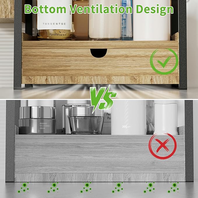 Kottwca Bathroom Counter Organizer with Drawer, 2-Tier Wood Countertop Organizer for Storage, Vanity Skincare Organizers, Bathroom Sink Shelf for Organization (Wood Color)