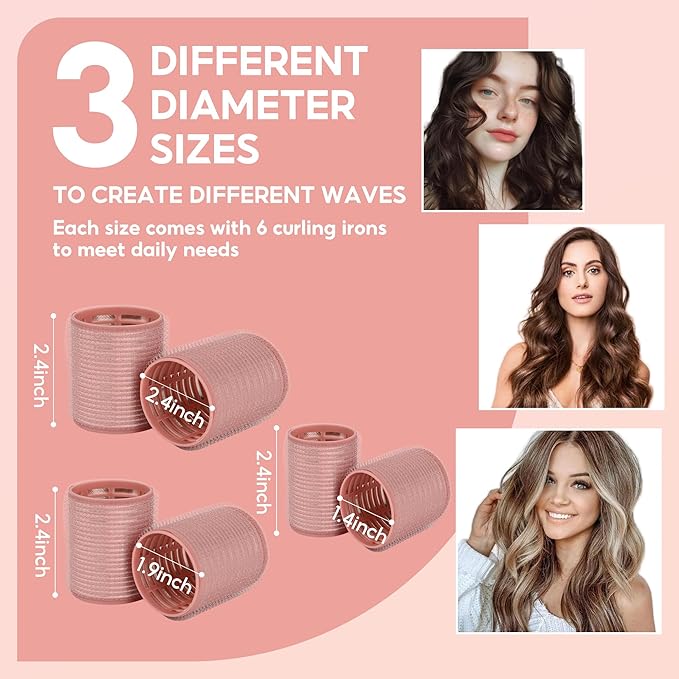 Ceramic Thermal Hair Rollers Set for Women,18 Pcs Curlers No Heat for Blowout Look,Large Self Grip Heatless Hair Rollers for Long Medium Short,Hair Styling Tool