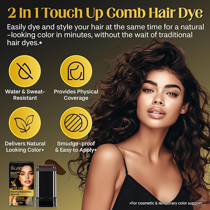Safe and Convenient Comb Hair Dye,Portable Color Touch-Up Wand Waterproof and Sweat-Proof,Quick Touch-Ups,Instantly Covers Gray Roots Precision Brush-0.7Fl.oz (brown)