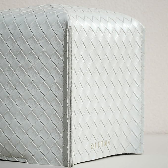 OLETHA Square Tissue Box Cover - Aesthetic Desk Decor for Room, Home & Office - Tissues Cube Boxes Holder - Woven Textured, Grey