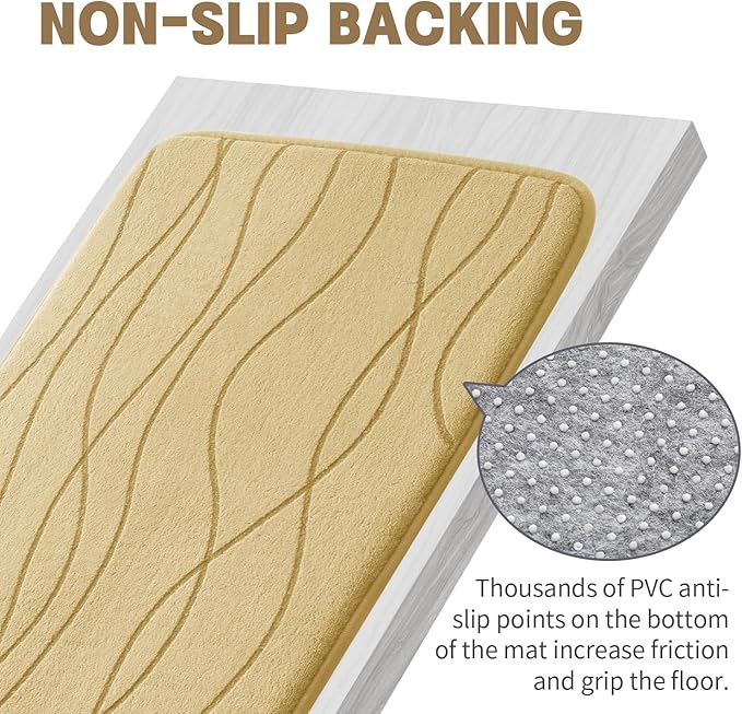 YIHOUSE Memory Foam Beige Bathroom Rug Sets 5 Piece, Ultra Absorbent Bath Mat for Bathroom - Non-Slip Machine Washable & Dry Quickly, 5 Piece Bathroom Mat Set, Beige