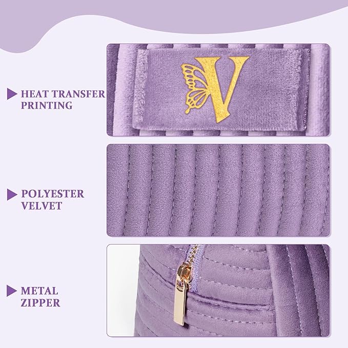 COSHAYSOO Sister Birthday Gifts for Women Best Friend Bestie Friendship Fashion Makeup Bag Make Up Cosmetic Pouch Travel Size Toiletries Skin Care Essentials Organizer Purple Velvet Initial Letter V