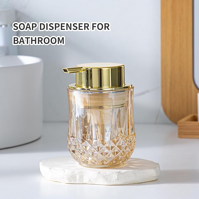 Glass Soap Dispenser,Glod Bathroom Hand Liquid Soap Dispensers,Refillable Modern Home Soap Dispenser for Bathroom,Kitchen(Gold Liquid Type/1Pcak)