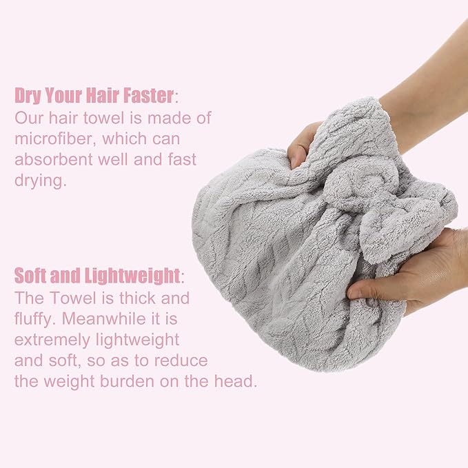 VOCOSTE Diamond Shape Hair Drying Towel Dry Cap, Quick Drying, Lightweight Strong Absorbent, for After Bath Drying Hair, Gray