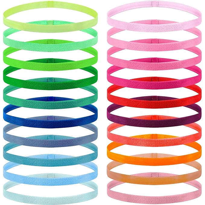Duufin 20 Pieces Elastic Sport Headbands Non Slip Grip Elastic Headband Thin Colorful Workout Headbands for Women Men and Girls, 20 Colors