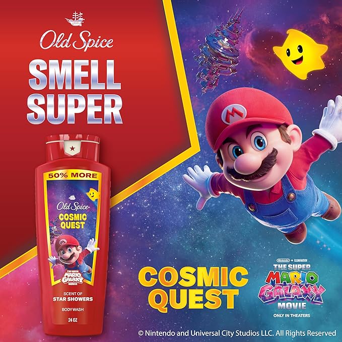 Old Spice Body & Face Wash for Men, x The Super Mario Galaxy Movie, 3X Defense, 24/7 Shower Fresh with Long Lasting Scent, Smell Super with Cosmic Quest, Star Showers Scent, 24 oz