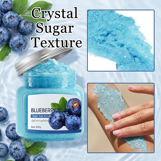 Blueberry Body Exfoliator, Deep Cleaning Exfoliating Body Scrub, Moisturizing Nourishing Salt Rose Body Scrub, 350 g