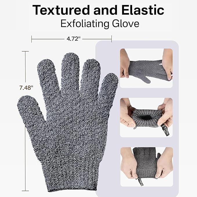 Yiclick Heavy Exfoliating Gloves 4Pcs, Exfoliating Mitts, Body Scrubber for Bath Shower Exfoliation, Body Scrub Exfoliator for Dead Skin Remover, Exfoliate Sponge Loofah Washcloth Men Women