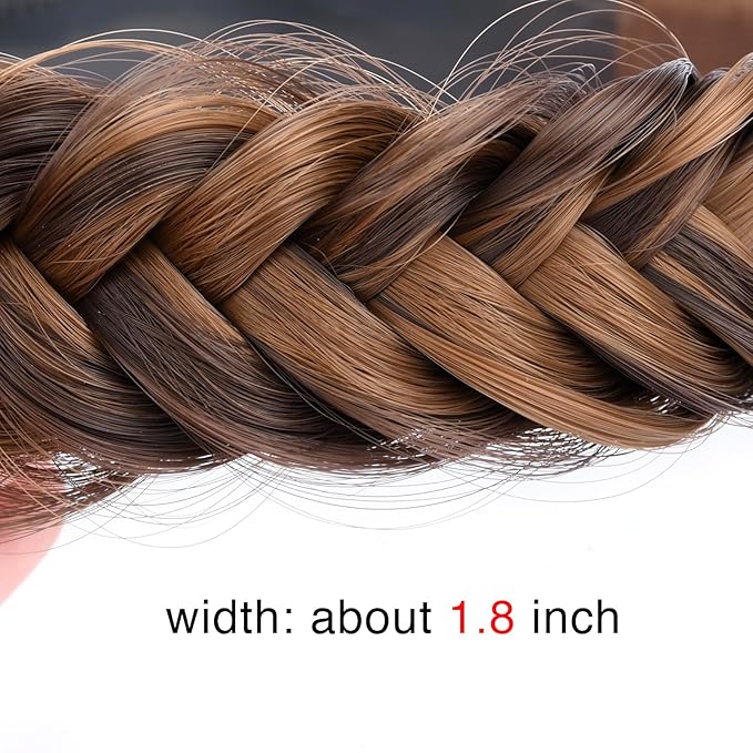 DIGUAN Wide Messy Braided Headband With Teeth Synthetic Hair Plaited Headband High Elasticity Braids Chunky Fishtail Braided Hair Band Hairpiece for Girls Women (Chocolate Toast)