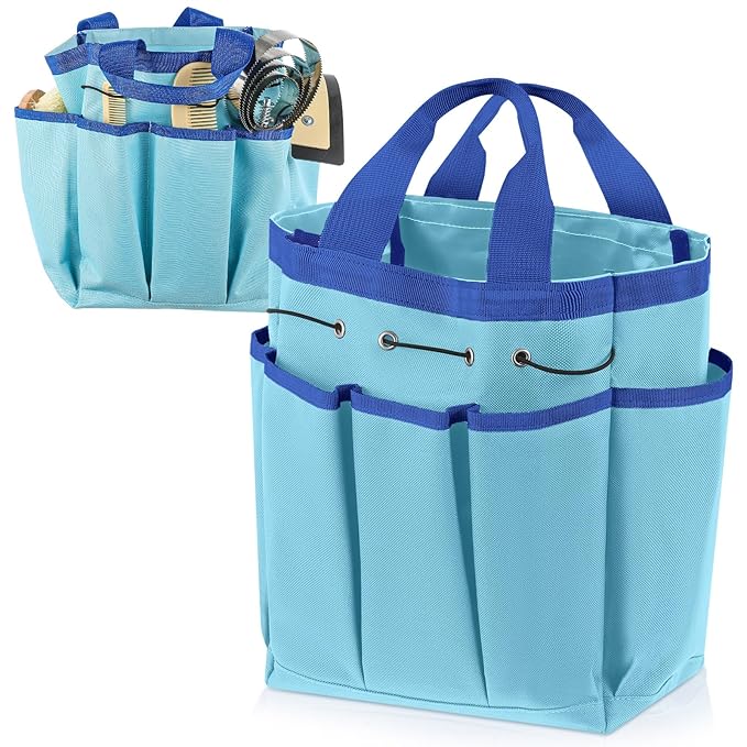 Abbylike Grooming Tote Bag for Horses and Dogs Organize Tack Tools Equestrian Grooming Kit Care Portable with Multiple Pockets for Supplies(Vintage,15 x 12 x 5.5 Inches,Blue)