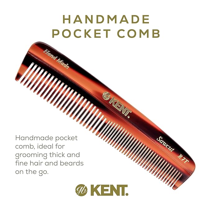 Kent R7T Double Tooth Comb, Fine/Wide Tooth for Hair, Beard and Mustache Grooming, Coarse/Fine for Men, Women and Kids - Saw Cut, Hand Polished, Handmade in England (3 pack)
