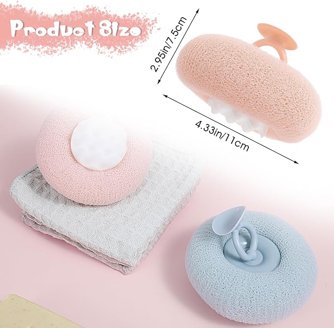 2 Pcs Soft Sunflower Suction Cup Bath Exfoliating Sponge Ball Bath Body Brush Mesh Bath Sponge Cleaning Scrubber Bath Sponge Brush with Comfortable Non-Slip Handle