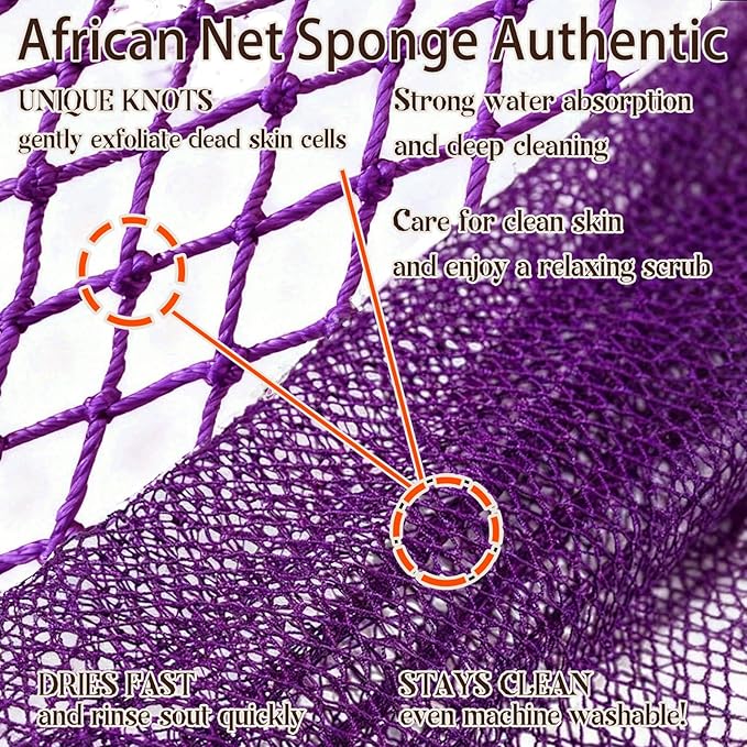 African Net Sponge Authentic, 3 Pieces African Exfoliating Net Sponge Body Back Scrubber Exfoliating Washcloth for Shower Bath for All Types Skin (Brown+Yellow+Green, 3 Pcs)
