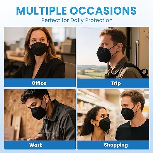 akgk KN95 Face Mask 50 PCS, Breathable Protection Masks, 5-Ply KN95 Black Masks, Cup Dust Safety Masks