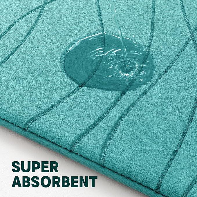 YIHOUSE Memory Foam Bathroom Rug Sets 3 Piece, Ultra Absorbent Bath Mat for Bathroom - Non-Slip Machine Washable & Dry Quickly, 3 Piece Bathroom Mat Set,Teal