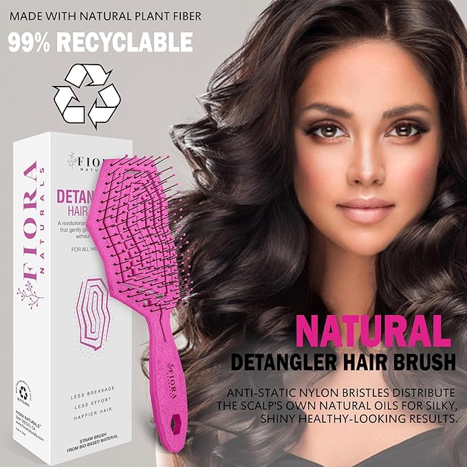 Fiora Naturals Hair Detangling Brush for Women - Detangler Hair Brush w/Flexible Soft Bristles- Gently Glides Through Tangles - Curly, Fine, Dry and Shower Wet HairBrush, cepillo para cabello - Pink