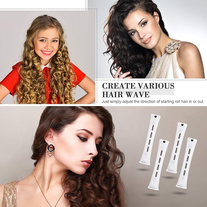 48 Plastic Hair Perming Rods and Curlers with Steel Pintail Comb for Hairdressing Styling (White, 0.63 Inch/ 1.6 cm)