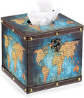 Sumnacon Retro Wood Square Tissue Box Cover - Vintage Cube Tissue Box Holder, Decorative Facial Tissue Holder for Bedroom Bathroom Dresser Night Stand Table Car Store Office Home Decor, Green