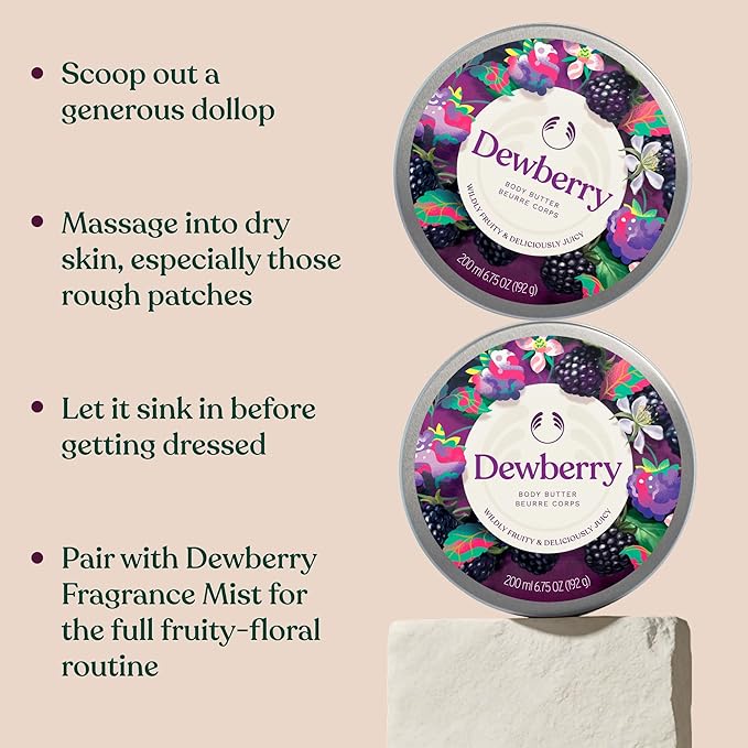 The Body Shop Dewberry Body Butter | 96hr Hydration with Rich Shea Butter for Dry Skin | for All Skin Types, Fruity Floral Scent, Vegan, 50 ml / 1.69 oz