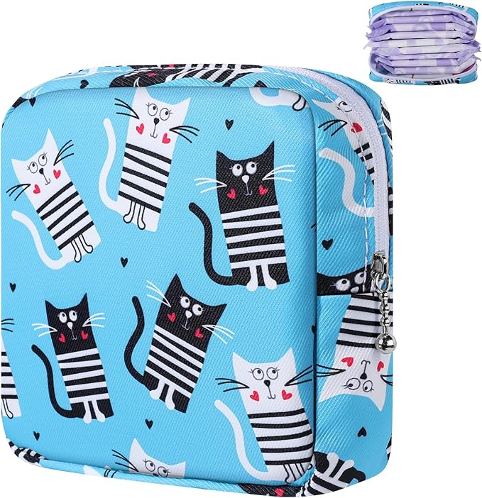 Period Bag, Canvas Sanitary Napkin Storage Bag for Girls Womens, Portable Sanitary Napkin Period Pad Pouch for Purse, Small Make Up Bags(F513B-H)