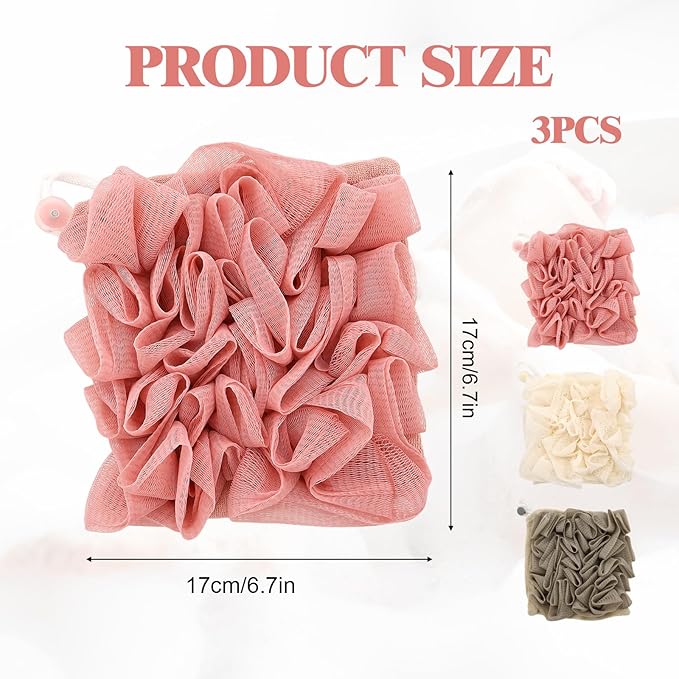 3 Pcs Soap Bar Loofah, 2 in 1 Bar Soap Loofah Pouch Can Hold Soap Effective Exfoliation for Bathing (Khaki+ Beige + Pink)