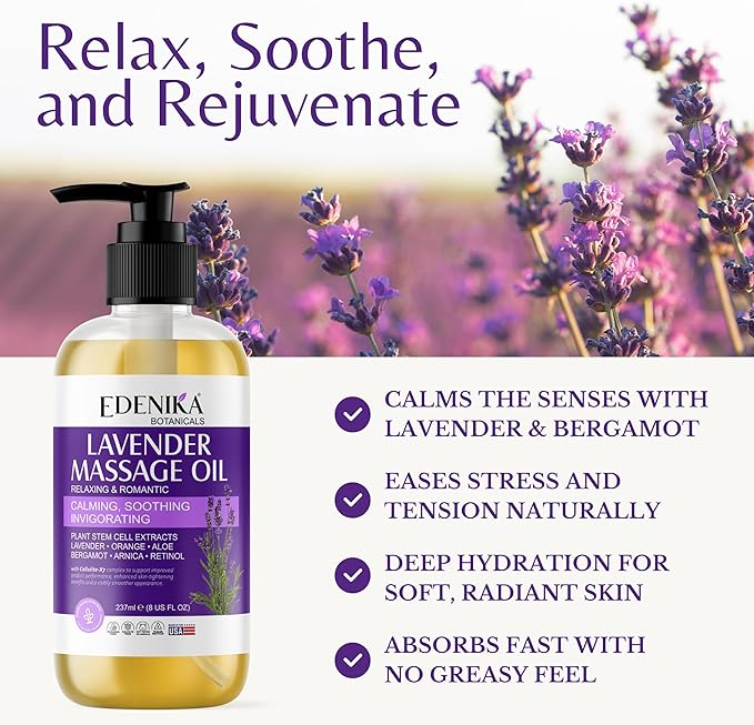 Lavender Massage Oil for Skin, Luxury Aromatherapy & Romantic Massage Oil for Date Night, Relaxing & Hydrating Skin, 2-Pack