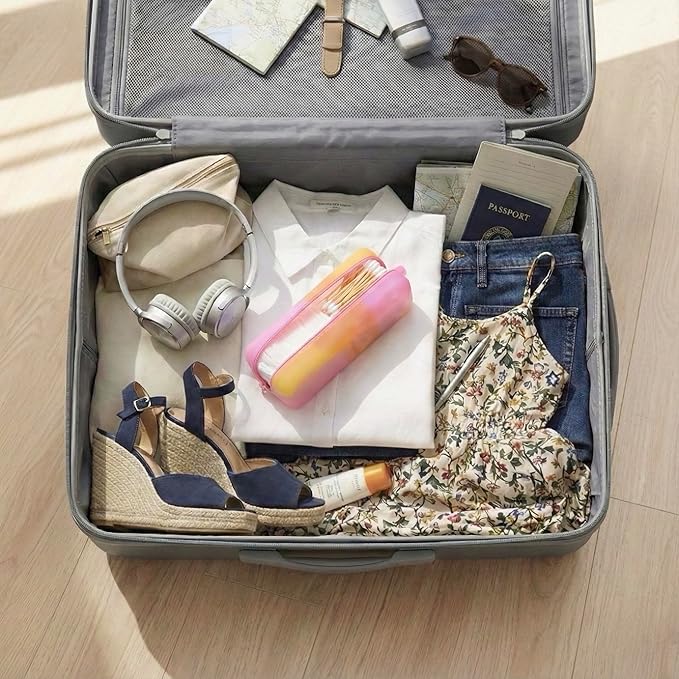 Cotton Pad Swab Travel Case – 2-in-1 Portable Waterproof Qtips Dispenser for Cotton Square Pad & Qtip, Floss, Bobbi Pin, Nail Kit, Hair Accessories Organizer TSA Compliance – VISFRESH (Peach Sunrise)
