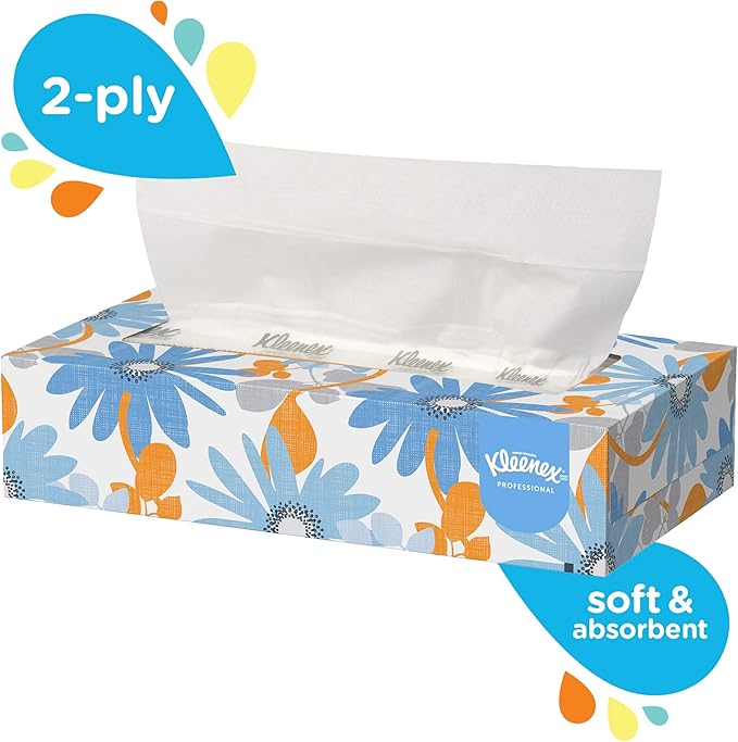 Kleenex Professional Facial Tissue, Bulk (13216), Flat Boxed Format, Designed for Business (100 Tissues/Box, 60 Boxes, 6,000 Sheets/Case)