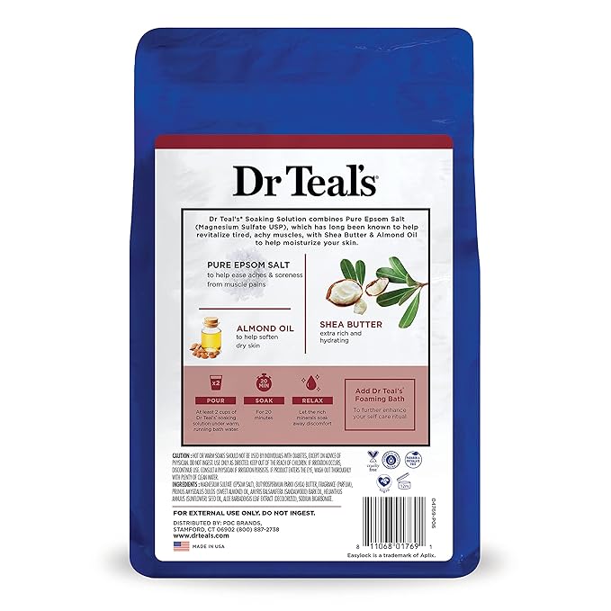 Dr Teal's Epsom Salt Magnesium Soak, Soften & Moisturize with Shea Butter & Almond Oil, 3 lbs