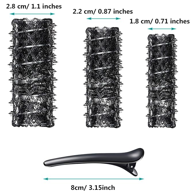 48 Pieces Wire Mesh Hair Rollers Set Hair Perm Rods Hairdressing Wave Curlers with Duck Teeth Tresses Clips(0.71/0.87/1.1 Inch)