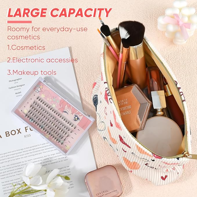 Cute Makeup Pouch for Women Hearts Small Make Up Bag for Purse Zipper Initial Cosmetic Bags Pouches for Purse Aesthetic Travel Toiletrybags,Colorful Heart