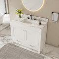 Montary 42" Bathroom Vanity with 43" Sintered Stone Carrara White Top, Modern Stylish MDF Bathroom Storage Cabinet, Vanity Set with 2 Doors and One Large Divided Drawer, White (Three Holes)