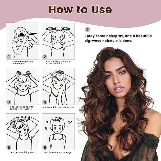 Heatless Curls Overnight Hair Curler - 4 Pcs Curling Rod to Sleep In, Velvet Hair Rollers with Satin Hair Scarf Girl's gift (Brown)