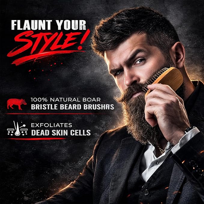 Beard Brush, Beard Comb, Beard Oil, & Beard Balm Grooming Kit for Men's Care, Travel Facial Hair Set for Growth, Styling, Shine & Softness, Great Gifts for Him, Fathers Day, Dad Gifts