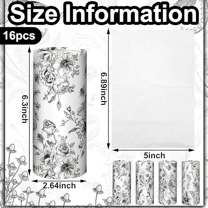 Zonon 16 Pcs Vintage Floral Round Tissues Box Car Holder with Facial Tissue Bulk Black Flower Travel Tubes for Car with 50 Sheets Christmas Cylinder Face Towel Fit for Cup Holder Round Container