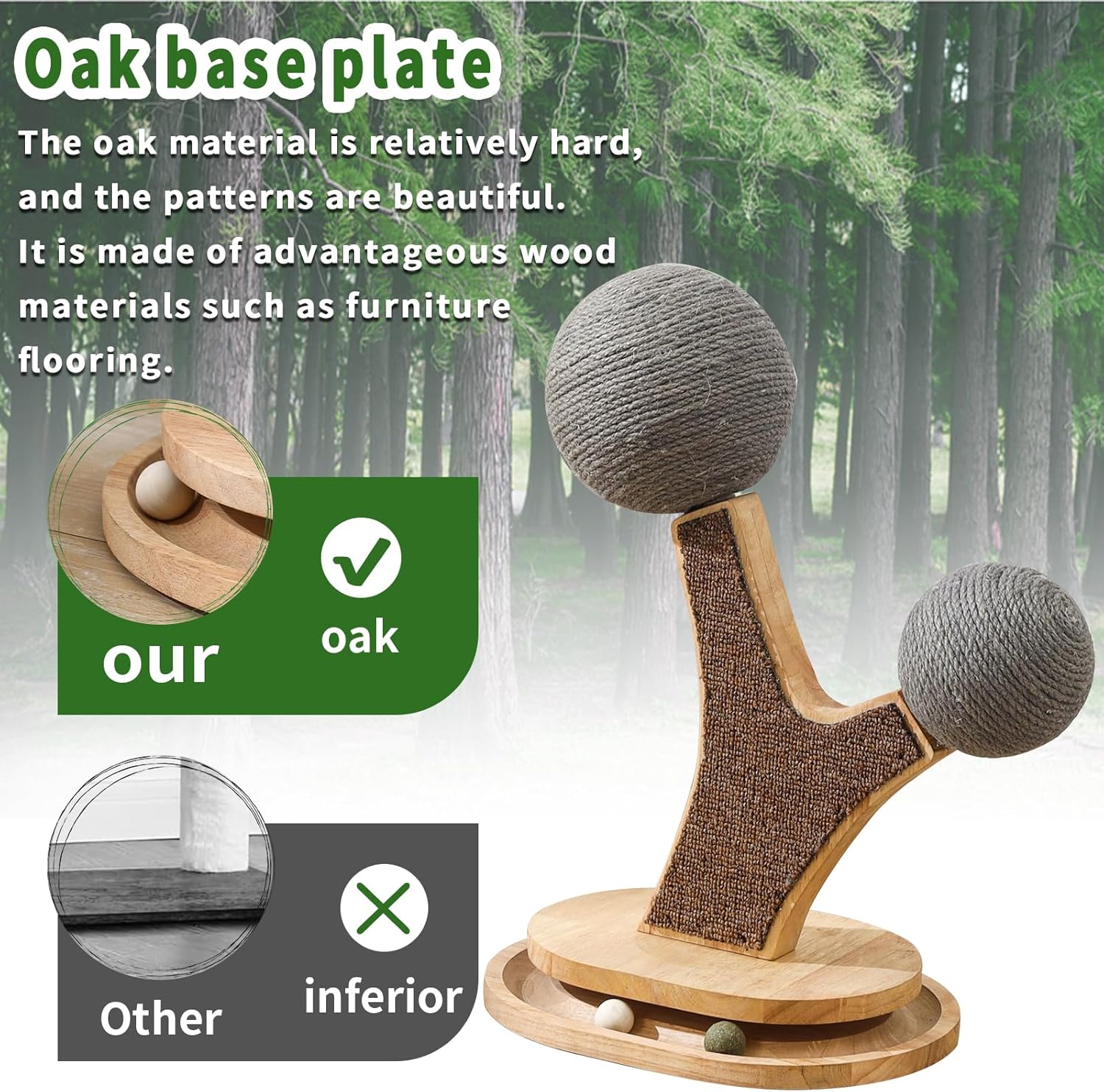 Tree-Shaped Cat Scratching Post with Vertical Cat Scratcher, Interactive Toy Balls, Handmade Cat Furniture with Natural Materials, Cute Kitten Scratch Post, Easy-to-Clean