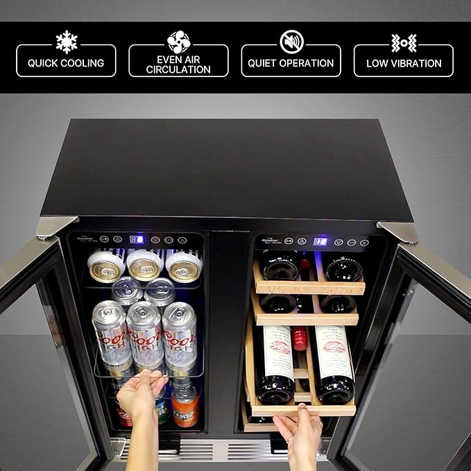 Koolatron 18 Bottle 56 Can Wine Fridge – Wine Cooler with Glass Door, 150 L Beverage Can Refrigerator, Digital Temperature Control/Dual temperature zone, Ideal for White,Red & Sparkling Wine