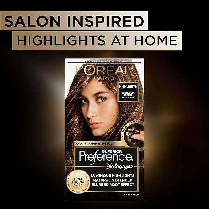 L'Oreal Paris Superior Preference Balayage Kit, Hair Dye for At-Home Highlighting with Pro Toning Mask, Light Brown to Brown, 1 Kit