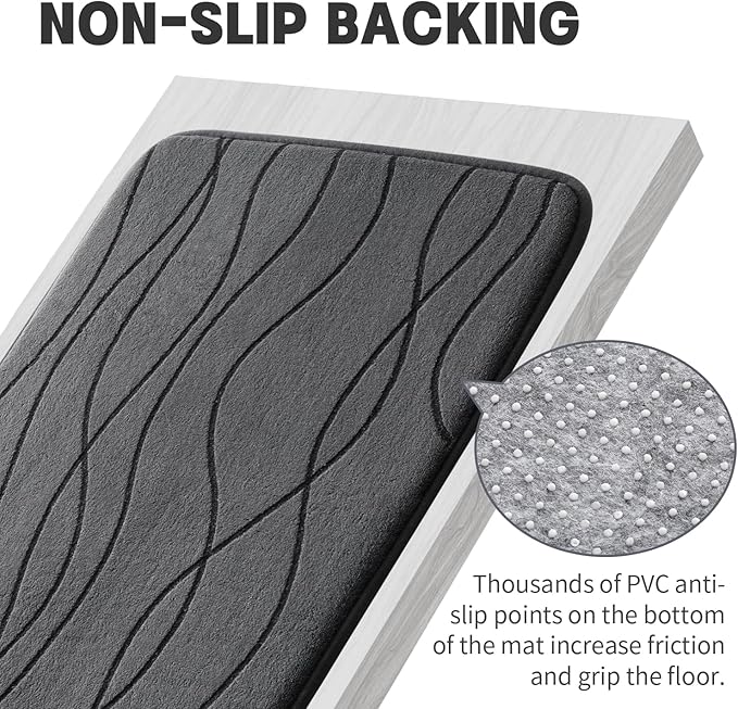 YIHOUSE Memory Foam Bathroom Rug Set, 3 Pieces - Dark Grey (Ultra Soft, Absorbent, Non-Slip, Machine Washable)