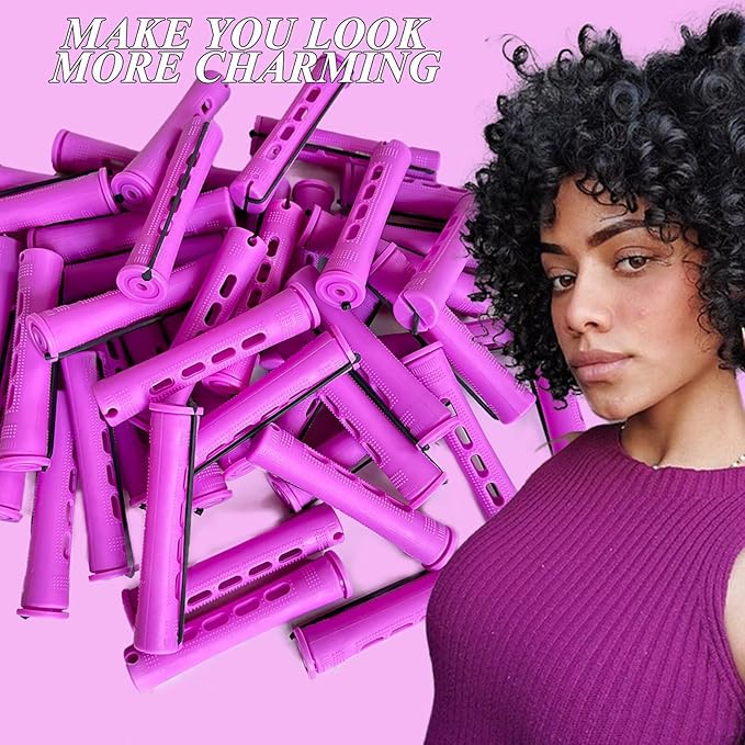 Purple Perm Rods Set for women - 36pcs Plastic Cold Wave Rods Hair Rollers for Short Long Hair Curling Rod with Rat Tail Comb(36pcs Purple)