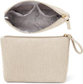 MAGEFY Small Makeup Bag, Corduroy Small Pouches for Purse Cosmetic Bag Makeup Pouches for Key Pocket Lipstick Bag Card Holder Data Cable Organizer(Beige,Small)