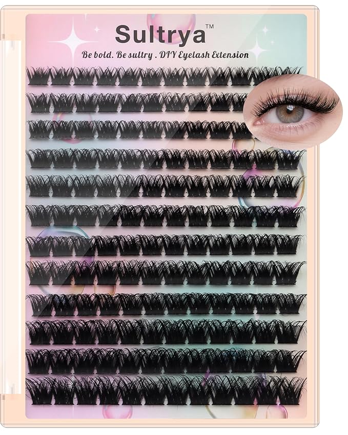 Lash Clusters DIY Eyelash Extensions Volume Lashes Fluffy Individual Lashes 3D Multi-Layered Wispy False Eyelashes Faux Mink Self-Application at home with Natural Look (8-16mm, D01-MULTI)